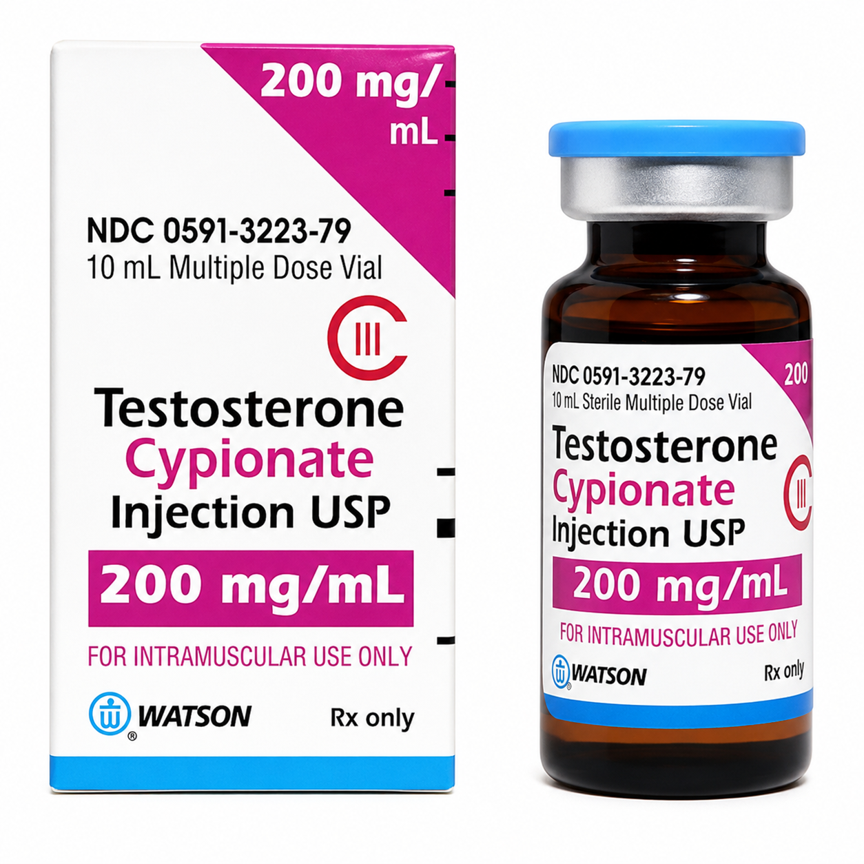 Testosterone Cypionate 200 mg per mL injectieflacon van Watson voor prestatieondersteuning
